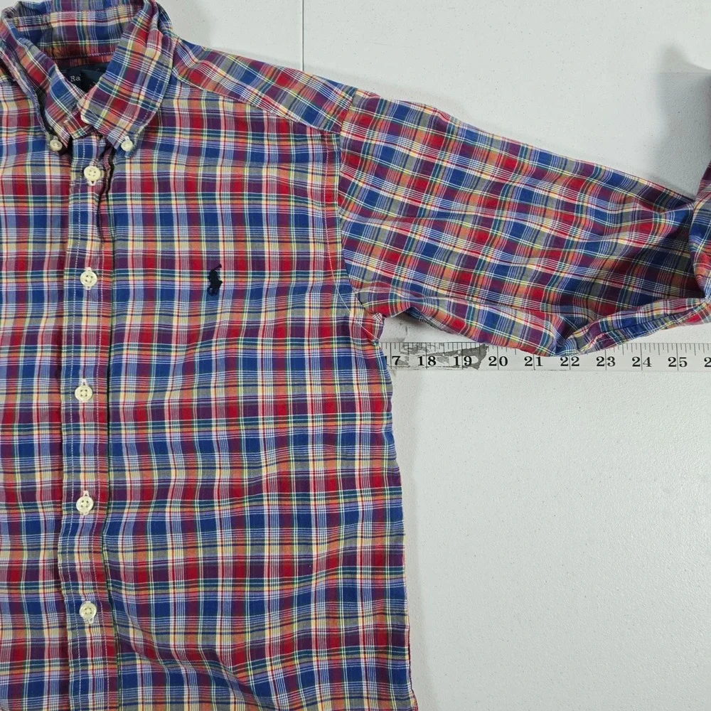 Ralph Lauren Kids Plaid Button Down Shirt Long Sleeve Blue Red Size‎ M 10-12